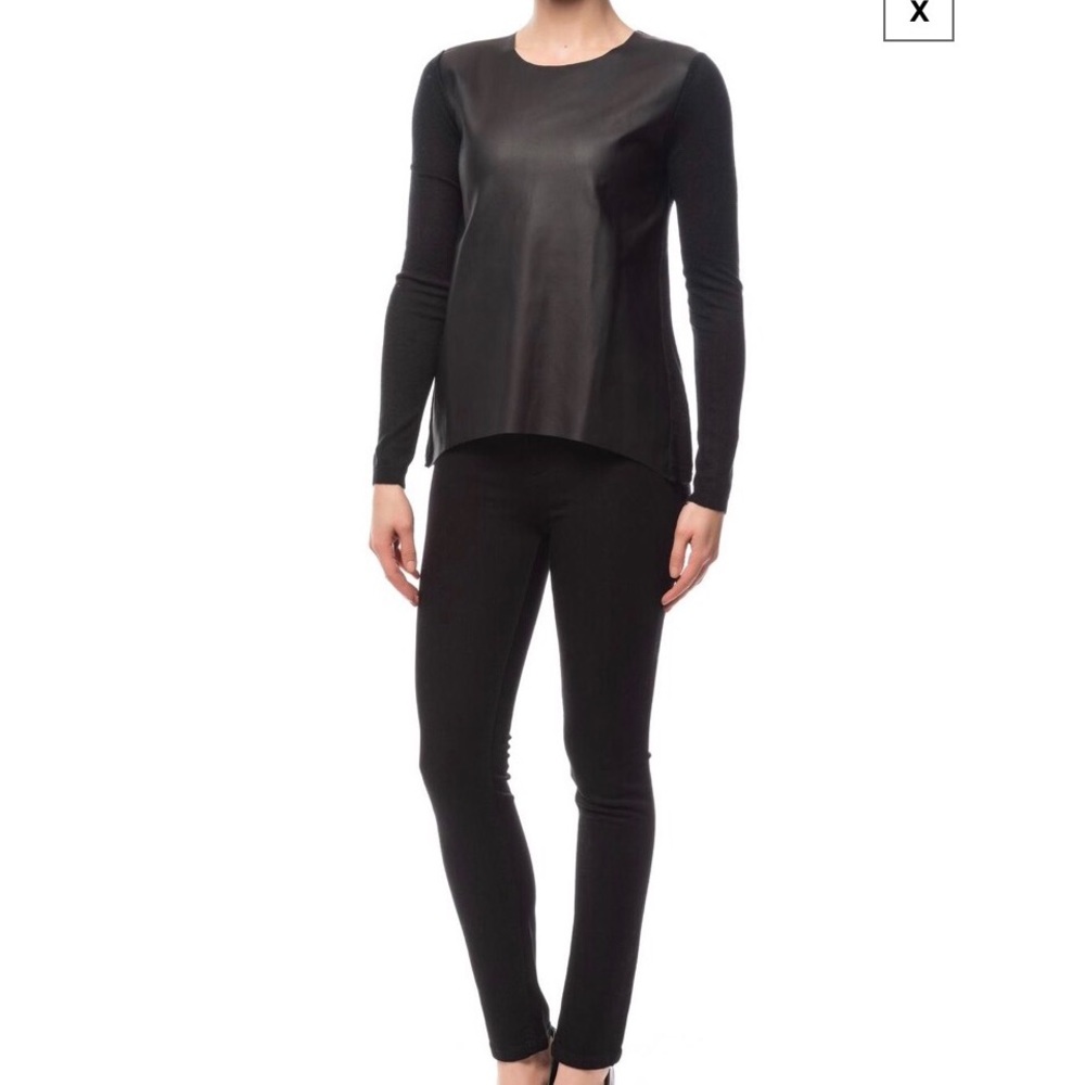 Olivaceous faux leather long sleeve top